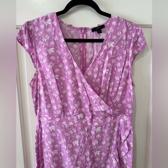 J. Crew purple pink floral faux wrap ruffle mini dress - Picture 7 of 14